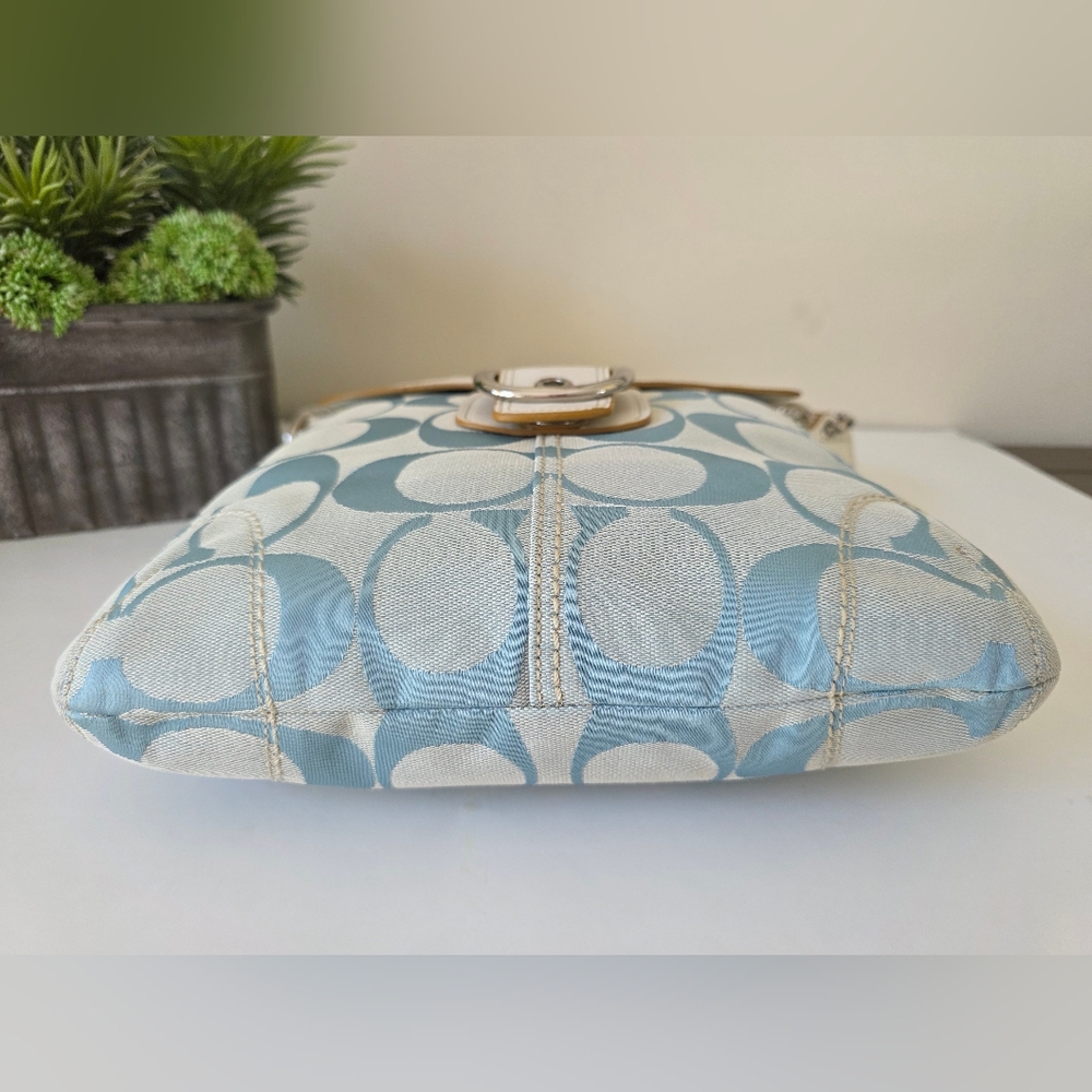 Coach Soho Buckle Hobo Glacier Blue Signature C jacquard White Leather Trim Y2K - Picture 7 of 14